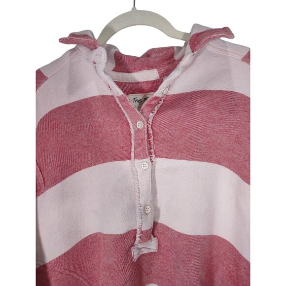 We The Free Free People Arizona Sky Striped Henley Pullover Red & White Sz Large - Picture 5 of 9